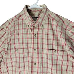 Wrangler Rugged Wear Button Down‎ Shirt Mens M Wrinkle Resist Beige Red Tartan